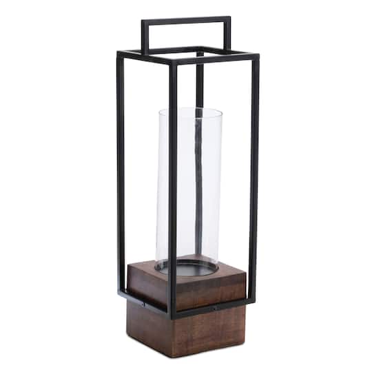 20" Wood Candle Holder with Iron Frame